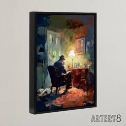"Artery8 Private Detective In His Office Framed Canvas Wall Art Print - Size: W12"" x H16""" - thumbnail 2