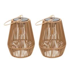ValueLights Natural Faux Bamboo Solar Powered Outdoor 2 Pack Garden Lantern Lights - thumbnail 2