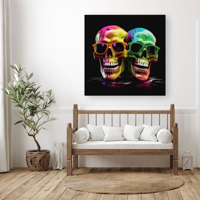 "Warren Reed - Designer Happy Skeletons In Sunglasses Canvas - Size: W30"" x H30""" - image 1