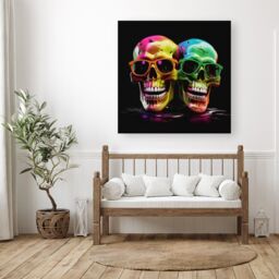 "Warren Reed - Designer Happy Skeletons In Sunglasses Canvas - Size: W30"" x H30""" - thumbnail 1