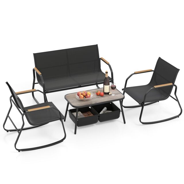 Gymax 4 PCS Patio Bistro Set Garden Conversation Set With 2-Tier Coffee Table in Black - image 1