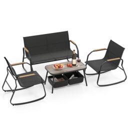 Gymax 4 PCS Patio Bistro Set Garden Conversation Set With 2-Tier Coffee Table in Black - thumbnail 1