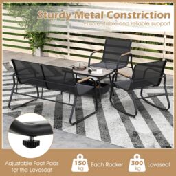 Gymax 4 PCS Patio Bistro Set Garden Conversation Set With 2-Tier Coffee Table in Black - thumbnail 9