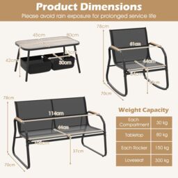 Gymax 4 PCS Patio Bistro Set Garden Conversation Set With 2-Tier Coffee Table in Black - thumbnail 2
