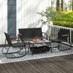 Gymax 4 PCS Patio Bistro Set Garden Conversation Set With 2-Tier Coffee Table in Black - thumbnail 7