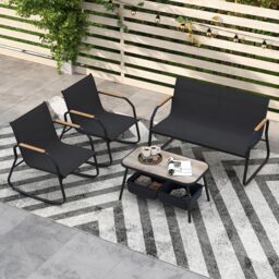 Gymax 4 PCS Patio Bistro Set Garden Conversation Set With 2-Tier Coffee Table in Black - thumbnail 8