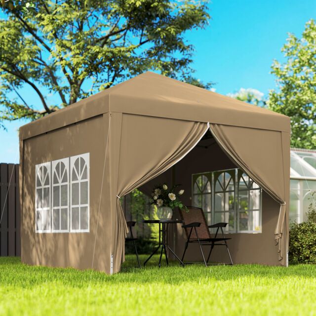 OUTSUNNY 3x3(m) Pop Up Gazebo Canopy Marquee w/ Carry Bag, Khaki in Brown - image 1
