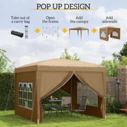 OUTSUNNY 3x3(m) Pop Up Gazebo Canopy Marquee w/ Carry Bag, Khaki in Brown - thumbnail 4