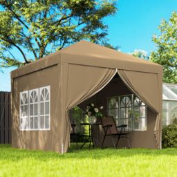 OUTSUNNY 3x3(m) Pop Up Gazebo Canopy Marquee w/ Carry Bag, Khaki in Brown - thumbnail 1
