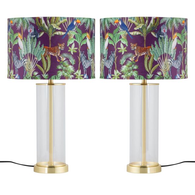 First Choice Lighting Set of 2 Aura - Satin Brass Lamps with Safari Velvet Shades in Gold - image 1
