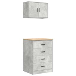 Berkfield Home Garage Cabinets 2 pcs Concrete Grey Engineered Wood - thumbnail 2