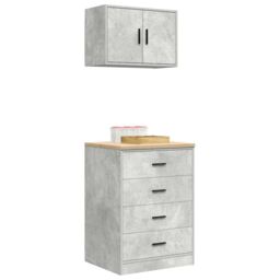 Berkfield Home Garage Cabinets 2 pcs Concrete Grey Engineered Wood - thumbnail 4