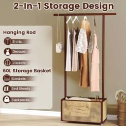 Kelvenix Bamboo Clothes Rack Coat Hanger Stand in Brown - thumbnail 5