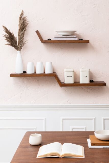 MH London Wall Shelf Shelves & Bookcases Set of 2 Solid Wood Floating Shelf Bookshelves - Large Penny in Walnut - image 1
