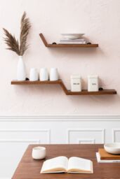 MH London Wall Shelf Shelves & Bookcases Set of 2 Solid Wood Floating Shelf Bookshelves - Large Penny in Walnut - thumbnail 1