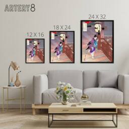 "Artery8 Visiting The Temple Barefoot Framed Canvas Wall Art Print Ogata Gekko in Purple - Size: W12"" x H16""" - thumbnail 4
