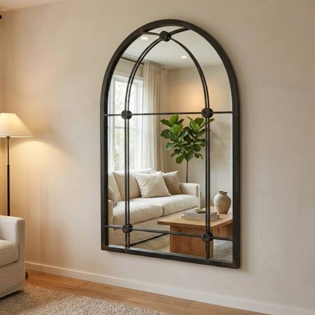 Garden Greatness Vintage Arch Windowpane Mirror in White - image 1