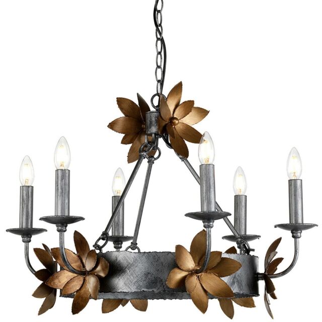 Loops 6 Bulb Chandelier Hanging Pendant LIght Bronze & Gold LED E14 60W Bulb