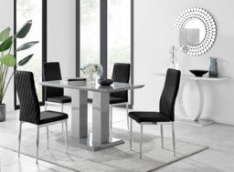 FurnitureboxUK Imperia Grey High Gloss 4 Seater Dining Table with Structural 2 Plinth Column Legs 4 Soft Velvet Silver Leg Milan Chairs in Black - thumbnail 1