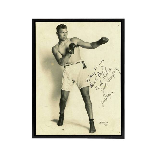 "Artery8 Boxer Mauler Jack Dempsey Framed Canvas Wall Art Print in Beige - Size: W12"" x H16""" - image 1