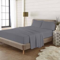 Homes-Linen Plain Thermal Flannelette Flat Sheet 100% Brushed Cotton Bedding in Grey - Size: King - thumbnail 1