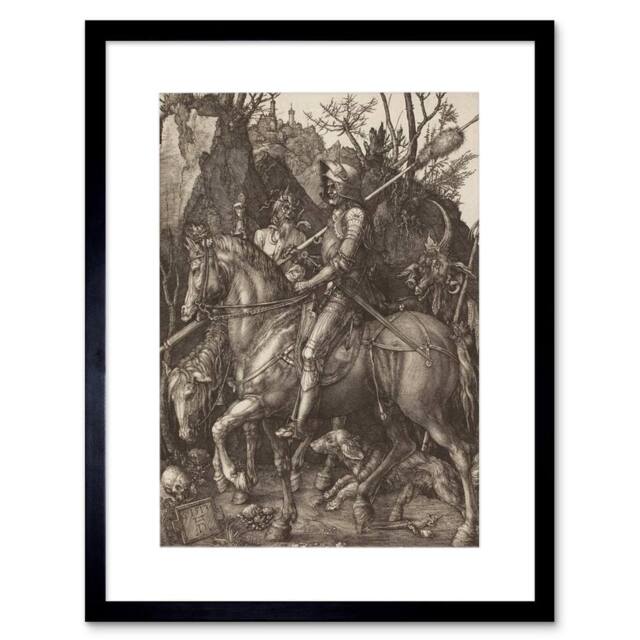 "Artery8 Albrecht Durer Knight Death Devil Old Master 12x16"" Framed Art Print in Grey - Size: W12"" x H16""" - image 1