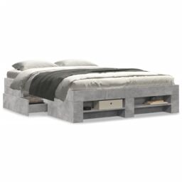Berkfield Home Bed Frame without Mattress Concrete Grey 140x190cm Engineered Wood - Size: 140x190 cm - thumbnail 4