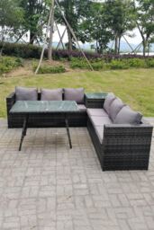 Fimous 6 Seater Grey Rattan Sofa Dining Set 2 Tables Garden Furniture Outdoor in Dark Grey - thumbnail 4