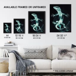 "Artery8 Smoke & Xray Effect Lizard Electric Blue Framed Art Print - Size: W12"" x H16""" - thumbnail 3