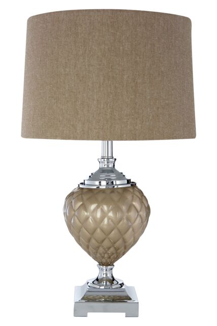 Orsina Mink Shade Table Lamp with Silver Plinth Base, Boutique Style Bedside Lamp with Textured Conical Body in Natural - image 1