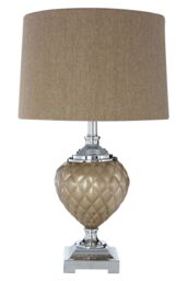 Orsina Mink Shade Table Lamp with Silver Plinth Base, Boutique Style Bedside Lamp with Textured Conical Body in Natural
