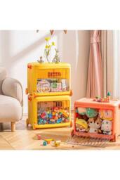 Living and Home Foldable Kids Toy Storage Box Trolley With Lid and Wheels in Yellow