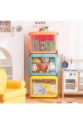 Living and Home Foldable Kids Toy Storage Box Trolley With Lid and Wheels in Yellow - thumbnail 3