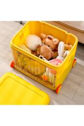 Living and Home Foldable Kids Toy Storage Box Trolley With Lid and Wheels in Yellow - thumbnail 8