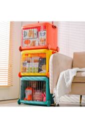 Living and Home Foldable Kids Toy Storage Box Trolley With Lid and Wheels in Yellow - thumbnail 2