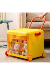 Living and Home Foldable Kids Toy Storage Box Trolley With Lid and Wheels in Yellow - thumbnail 7