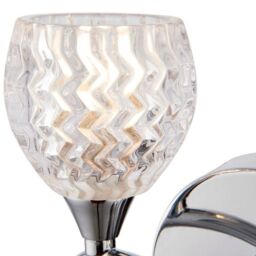 Loops LED Twin Wall Light Twisted Chrome Arm Glass Pattern Shade Dimming Lamp Lighting in Clear - thumbnail 5