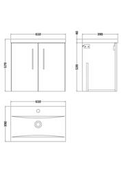 Balterley Contemporary Bathroom Wall Hung 2 Soft-Close Door Vanity Unit & Mid-Edge Ceramic Basin, Solace Oak, 600 mm in Brown - thumbnail 5