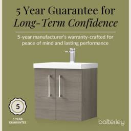 Balterley Contemporary Bathroom Wall Hung 2 Soft-Close Door Vanity Unit & Mid-Edge Ceramic Basin, Solace Oak, 600 mm in Brown - thumbnail 6