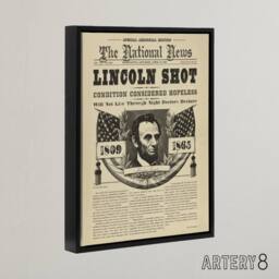"Artery8 Abraham Lincoln Shot Newspaper Front Page Framed Canvas Wall Art Print in Beige - Size: W12"" x H16""" - thumbnail 2