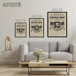 "Artery8 Abraham Lincoln Shot Newspaper Front Page Framed Canvas Wall Art Print in Beige - Size: W12"" x H16""" - thumbnail 4