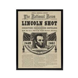 "Artery8 Abraham Lincoln Shot Newspaper Front Page Framed Canvas Wall Art Print in Beige - Size: W12"" x H16""" - thumbnail 1
