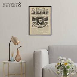 "Artery8 Abraham Lincoln Shot Newspaper Front Page Framed Canvas Wall Art Print in Beige - Size: W12"" x H16""" - thumbnail 3
