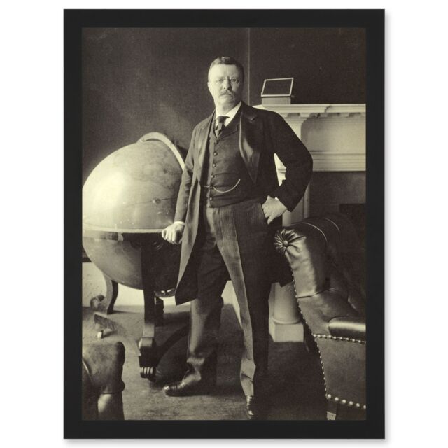 Artery8 Portrait US President Theodore Roosevelt Bull Moose A4 Artwork Framed Wall Art Print in Black - image 1