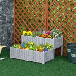 OUTSUNNY Elevated Flower Bed Vegetable Herb Planter Plastic in Grey - thumbnail 1
