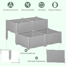 OUTSUNNY Elevated Flower Bed Vegetable Herb Planter Plastic in Grey - thumbnail 4