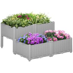 OUTSUNNY Elevated Flower Bed Vegetable Herb Planter Plastic in Grey - thumbnail 2