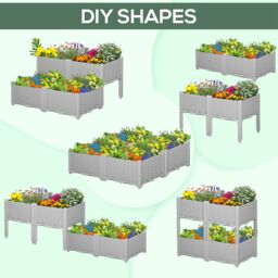 OUTSUNNY Elevated Flower Bed Vegetable Herb Planter Plastic in Grey - thumbnail 5