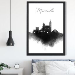 ARTZE Marseille Watercolour Skyline City Framed Print SIZE: A3 with Black Frame - Size: A4 - thumbnail 2