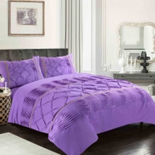 Homes-Linen Luxury Eleanor Pintuck Stripes Duvet Cover Set in Lilac - Size: Double - image 1